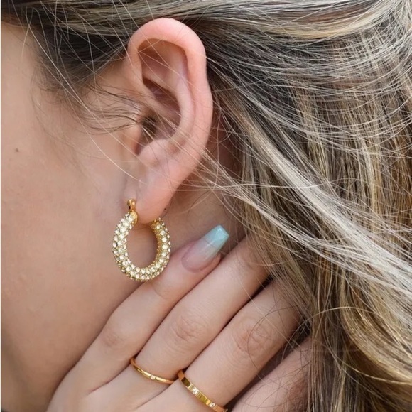 18K Gold Plated Cubic Zirconia Sparkling Hoop Earrings - Picture 2 of 8